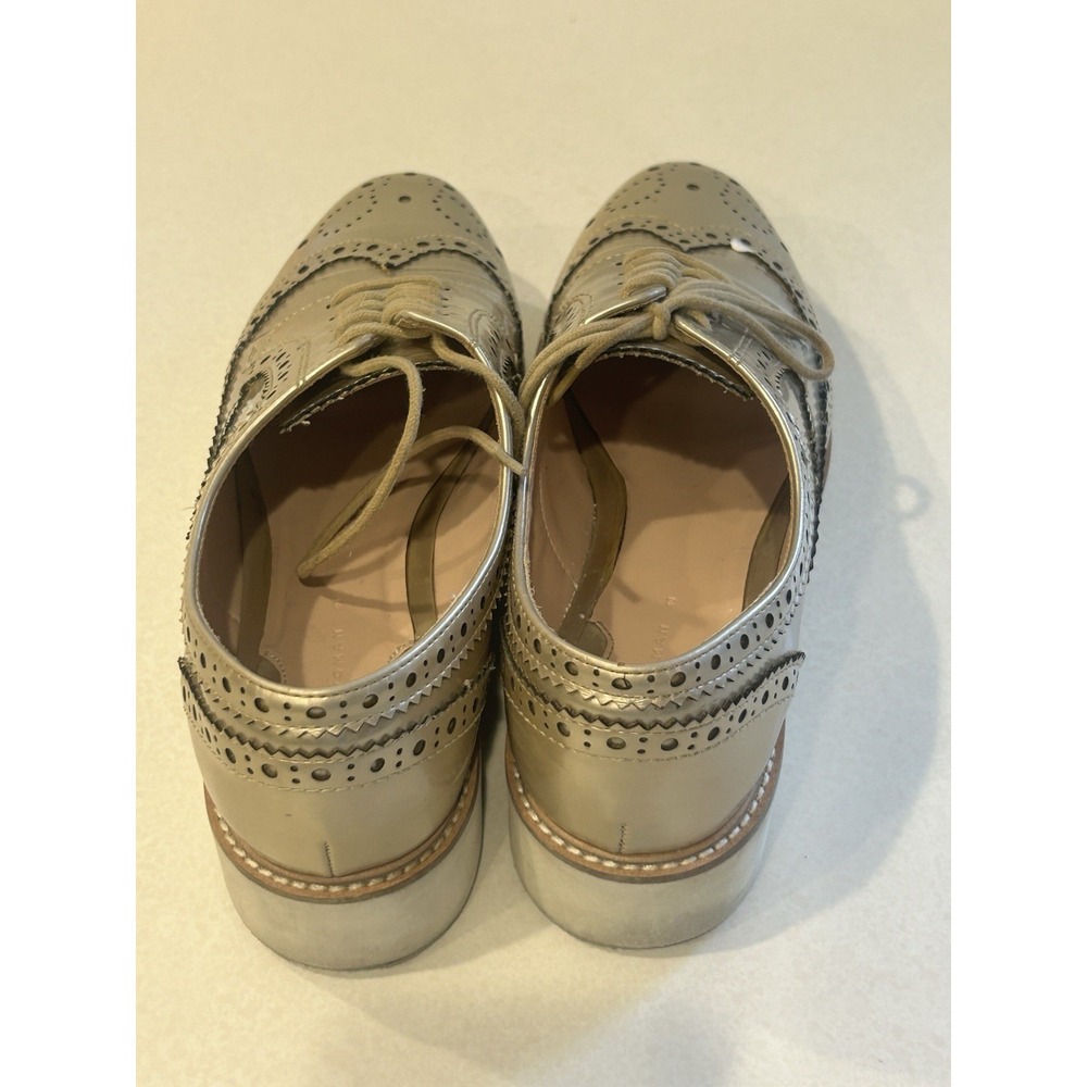 Zara Gold Metallic Wingtip Loafers Women's Size 9.5 Platform Preppy Boho Y2K - Picture 5 of 16